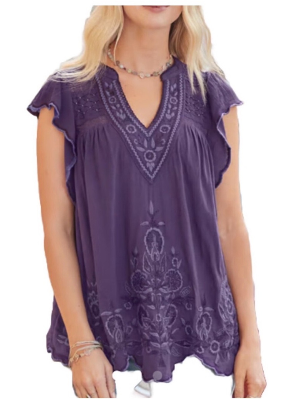 Sundance Felicity Flutter Top Embroidered Floral Cotton Linen Breezy Boho Med